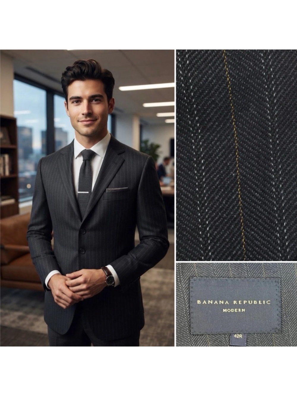 Banana Republic 42R Navy Wool Pinstripe Modern Fit Vented Bespoke Blazer Jacket